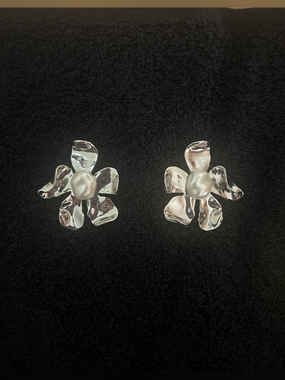 Boston Proper Silver Floral Pearl-Center Stud Earrings
